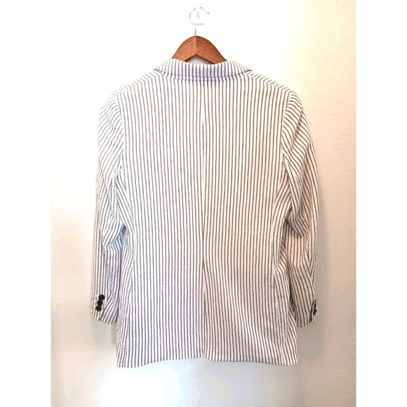 H&M Pinstripe Blazer Women's Sz 12 White Navy Striped Single Button Cotton Blend - Picture 6 of 14